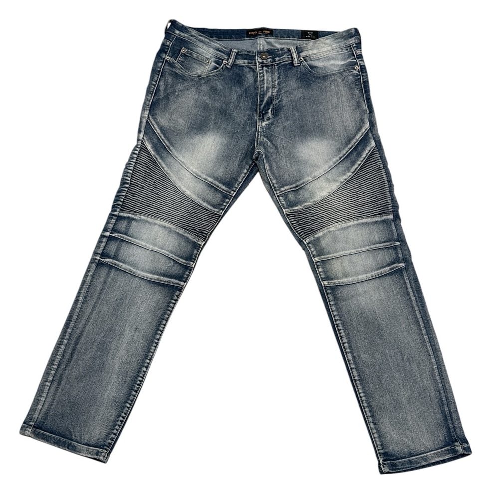 Ring of Fire Men's Moto Slim Fit Blue Jeans